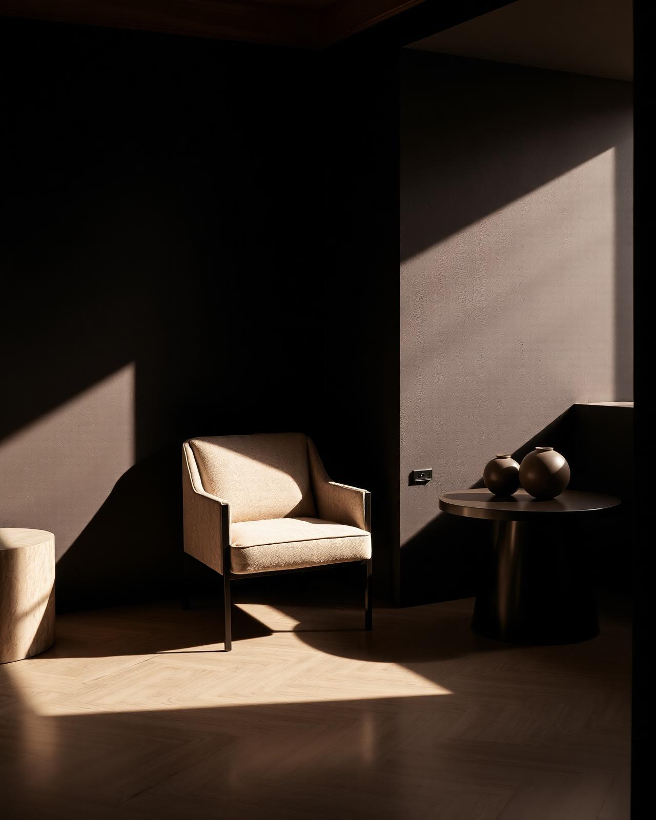 A curated arrangement of luxury furniture in warm light